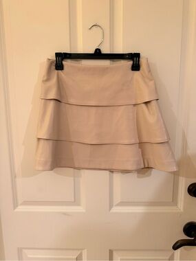 En Saison Tiered Faux-Leather Mini Skirt in Beige/khaki